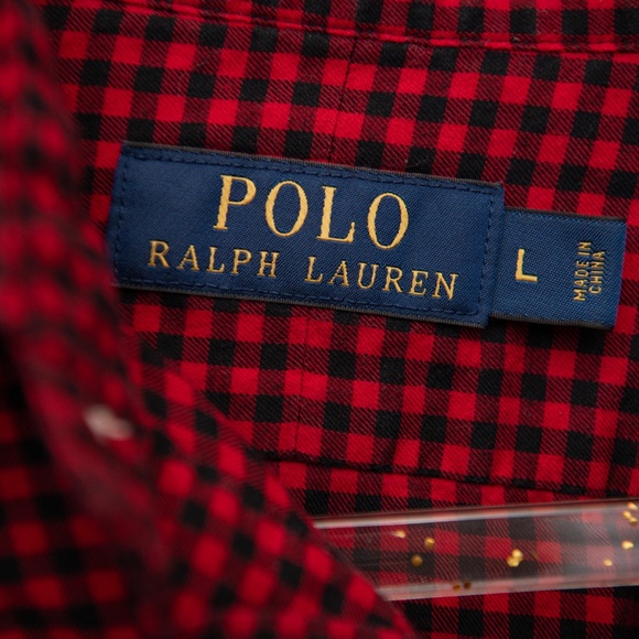 Polo Ralph Lauren Shirt Mens L Red Black Buffalo Plaid Classic Fit Button Up - Picture 1 of 4